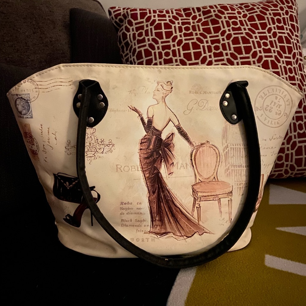Elegant Cream and Black Tote Bag